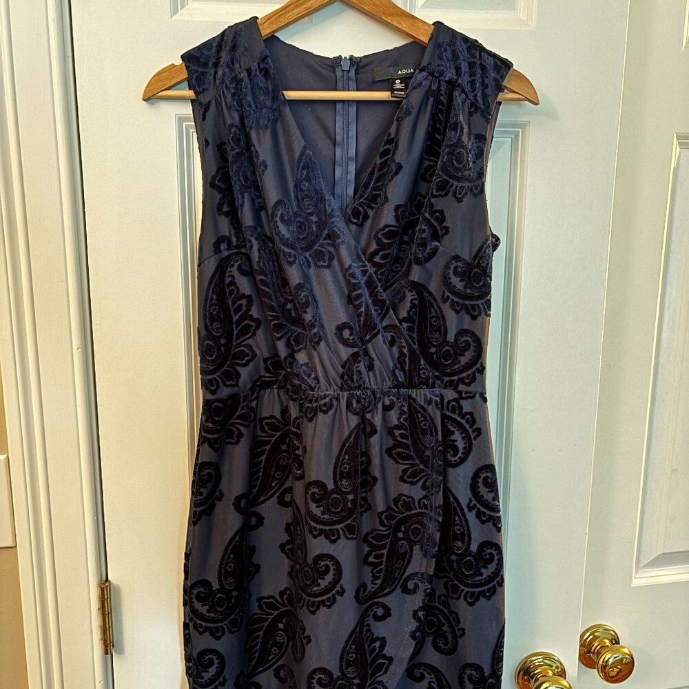 Aqua Size M Blue Minidress with Velvet Floral Detail